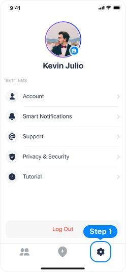 Step 1: Settings icon on the tab bar