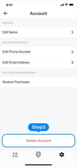 Step 3: Delete Account button